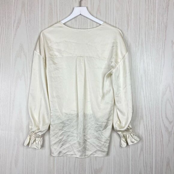 AllSaints Womens Penny Top Wrap Over Deep V-Neck Off-White Size 0 70’s - Picture 7 of 7